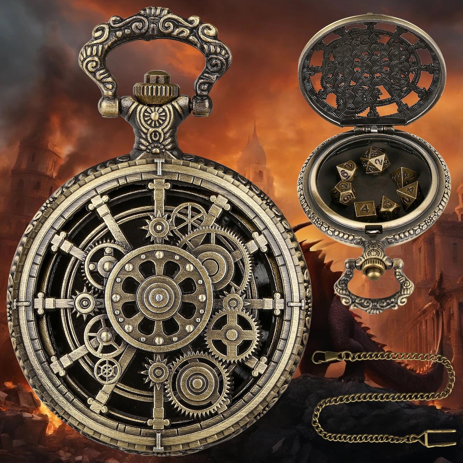 Mini Metal Dice Set Keychain Steampunk