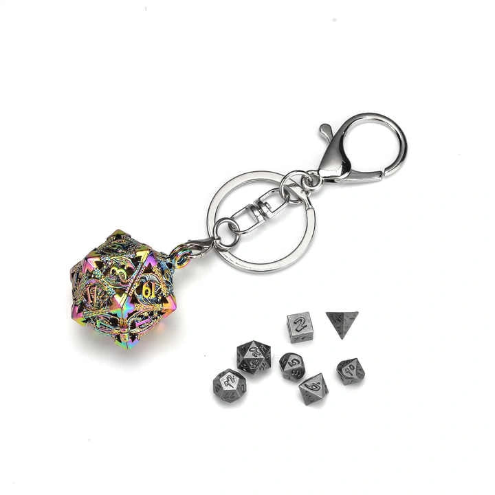 Mini Metal Dice Set Keychain Rainbow D20
