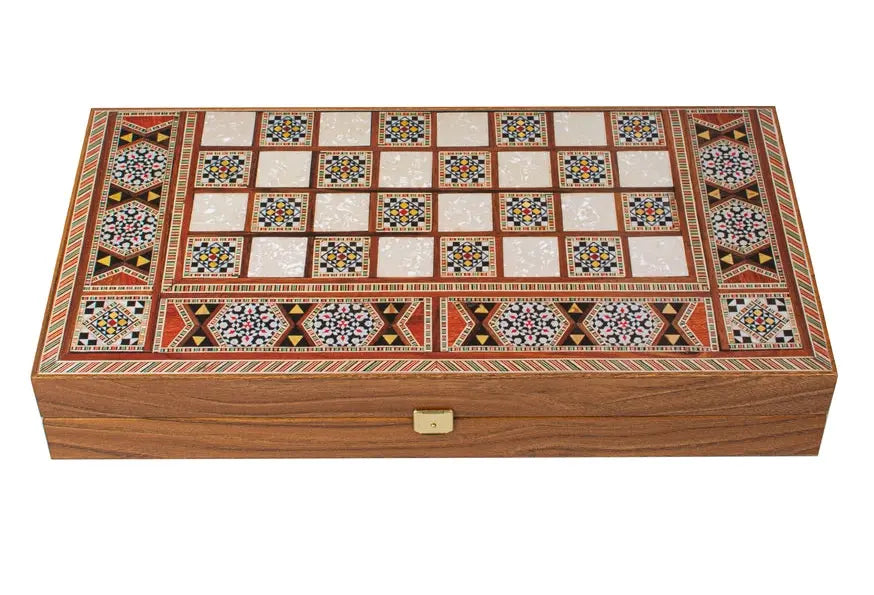 Handcrafted Traditional Mosaic Backgammon and Checkers Set, Medium