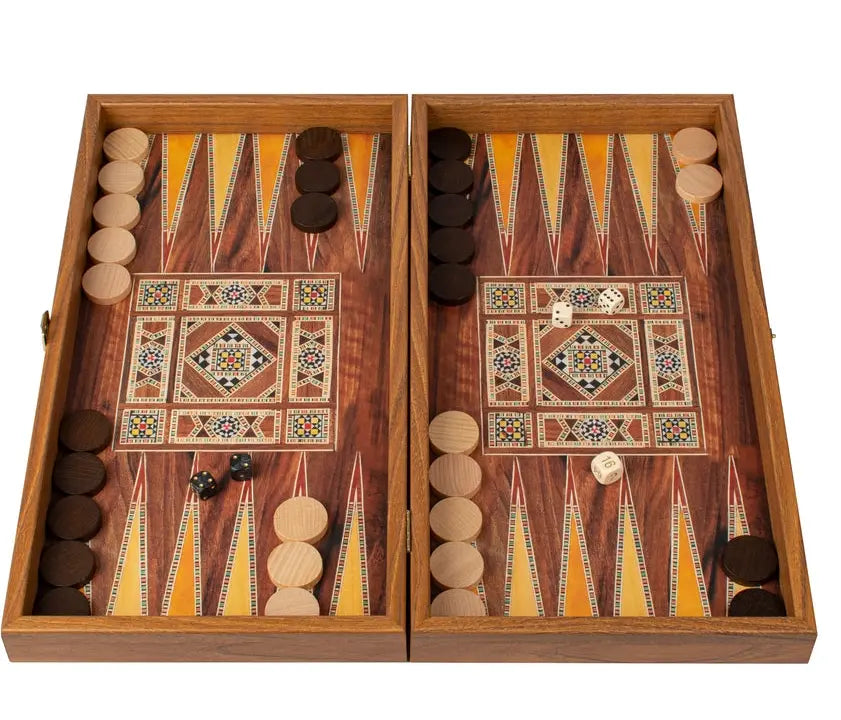 Handcrafted Traditional Mosaic Backgammon and Checkers Set, Medium