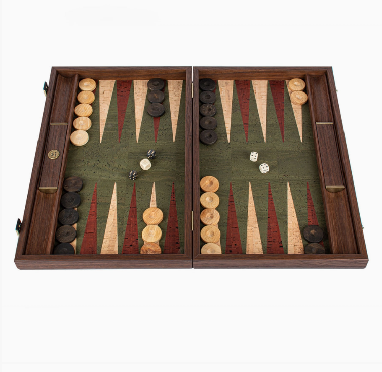 Handcrafted Cork Backgammon Set with Oak Checkers