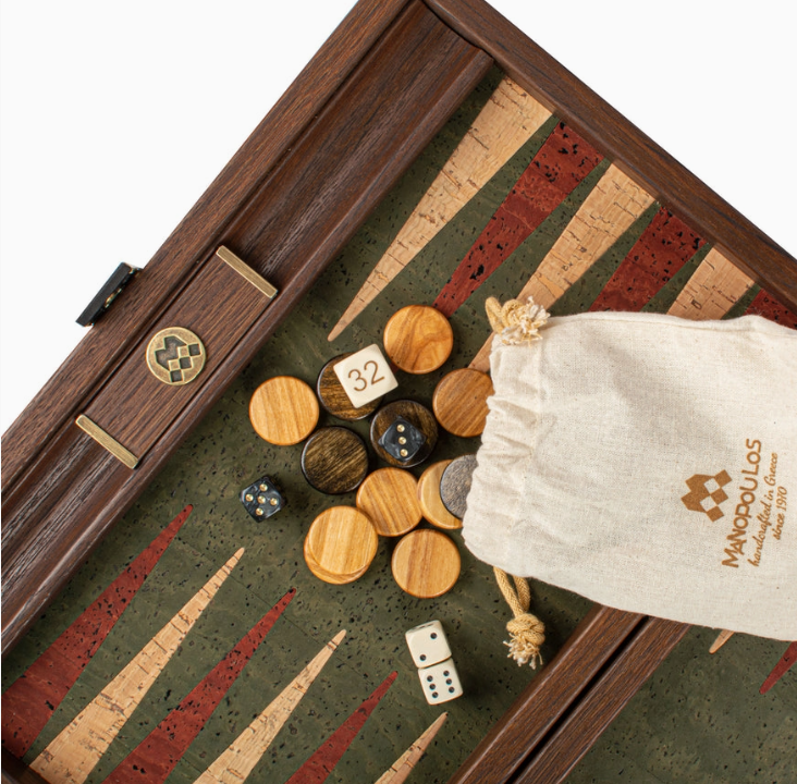 Handcrafted Cork Backgammon Set with Oak Checkers