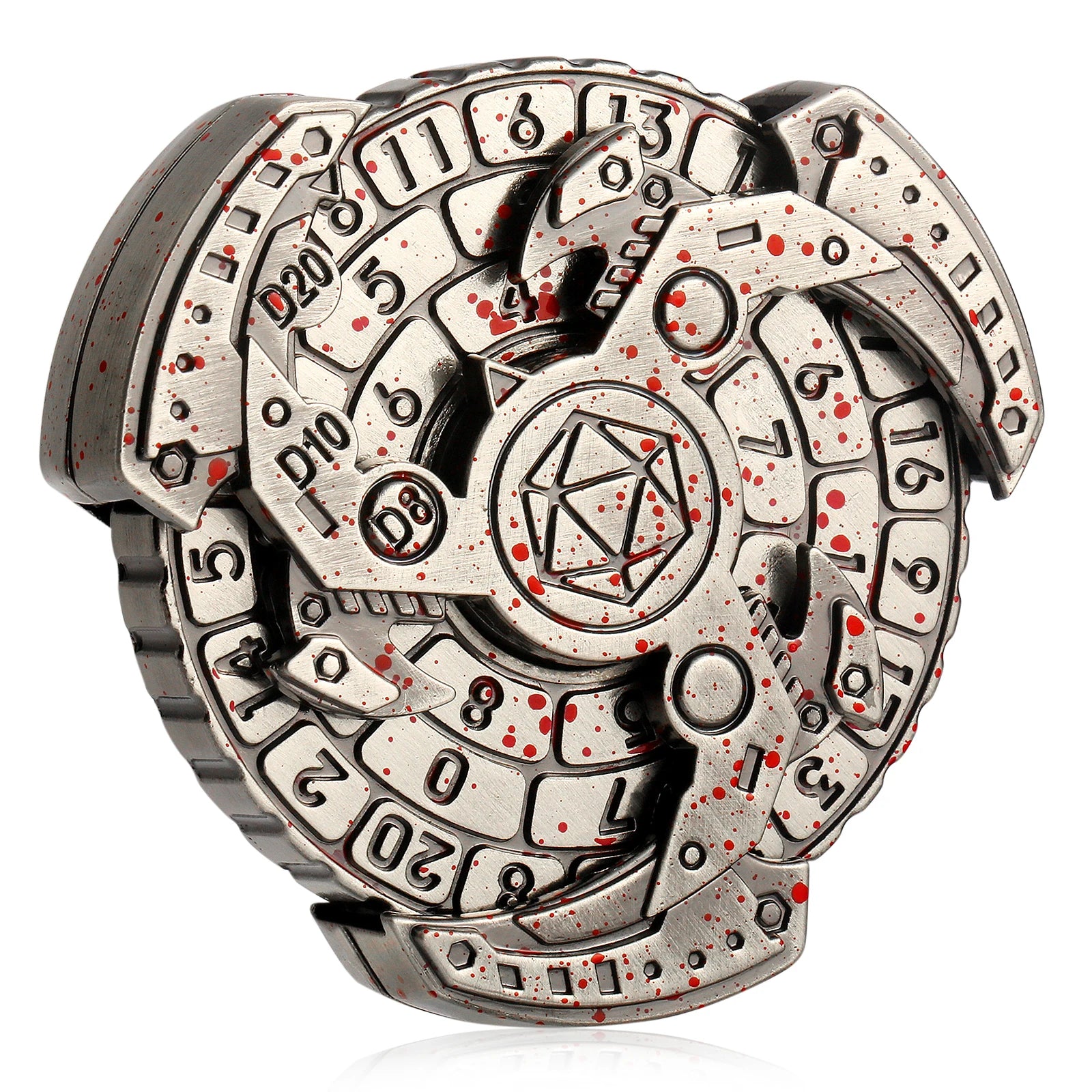 Gyro 7-i-1 spin tärning för dnd/rollspel - Silver With Red Dots