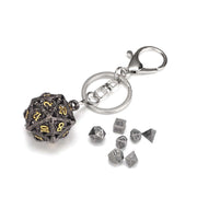 Mini Metal Dice Set Keychain Black/Gold D20