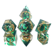 Sharp Edge Dice Set (7) Rings Green