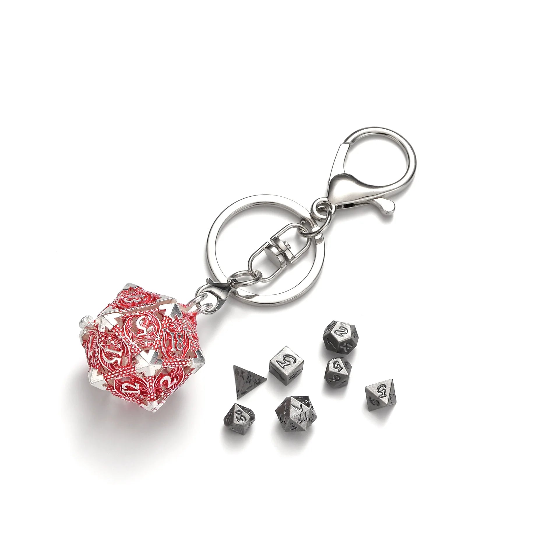 Mini Metal Dice Set Keychain Röd