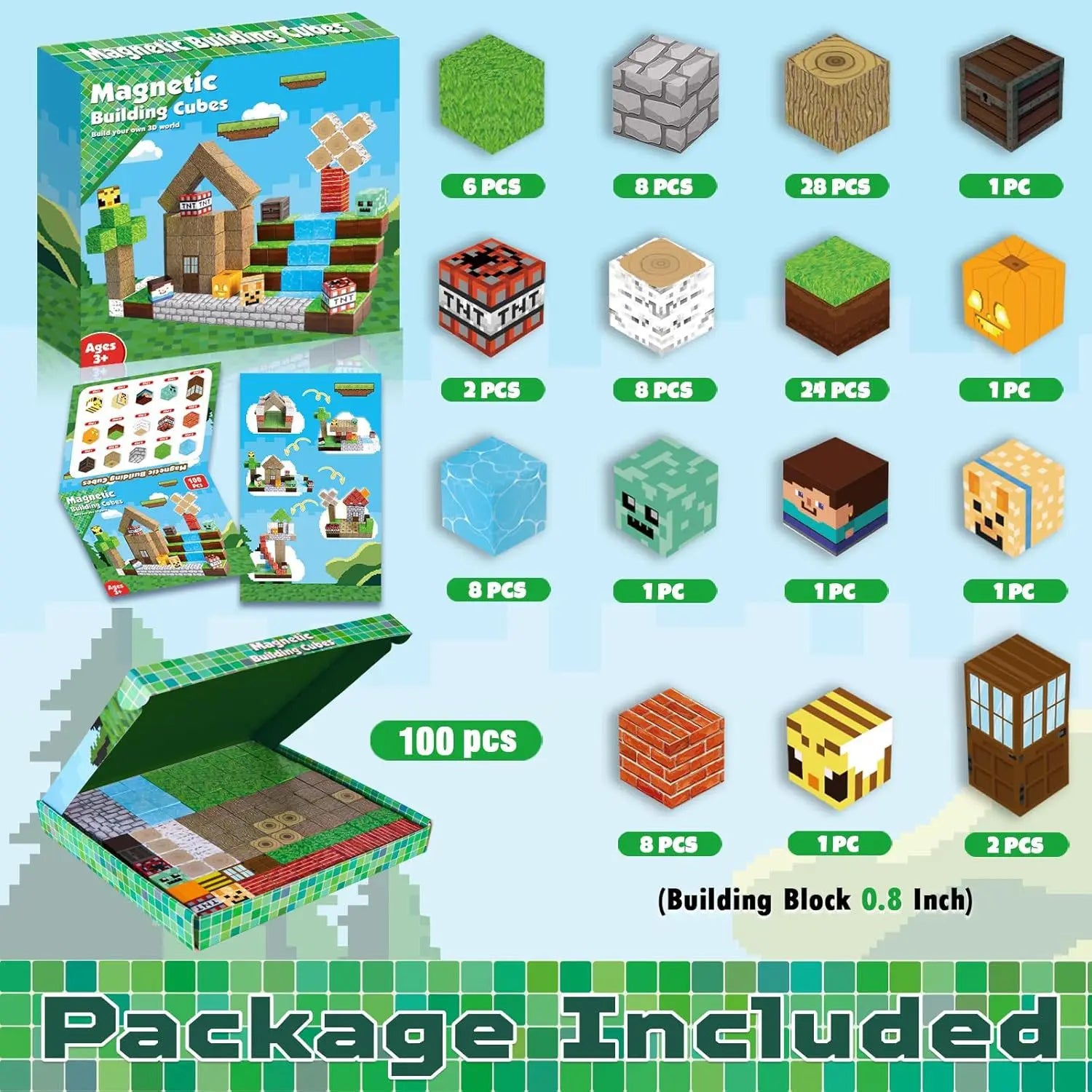 Magnetic Building Blocks Liten Vattenfall 100 pcs