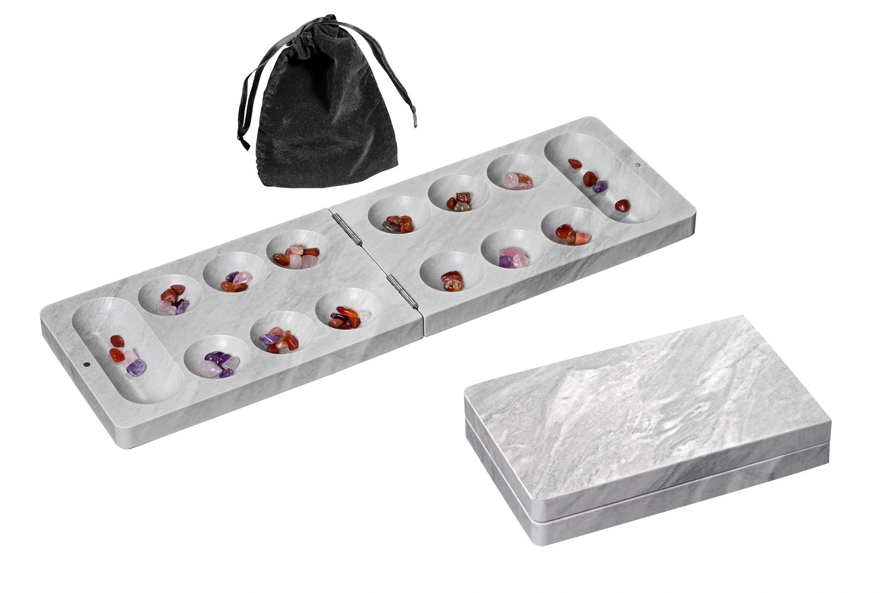 Kalaha / Mancala, foldable, marble design, travel game (3141)
