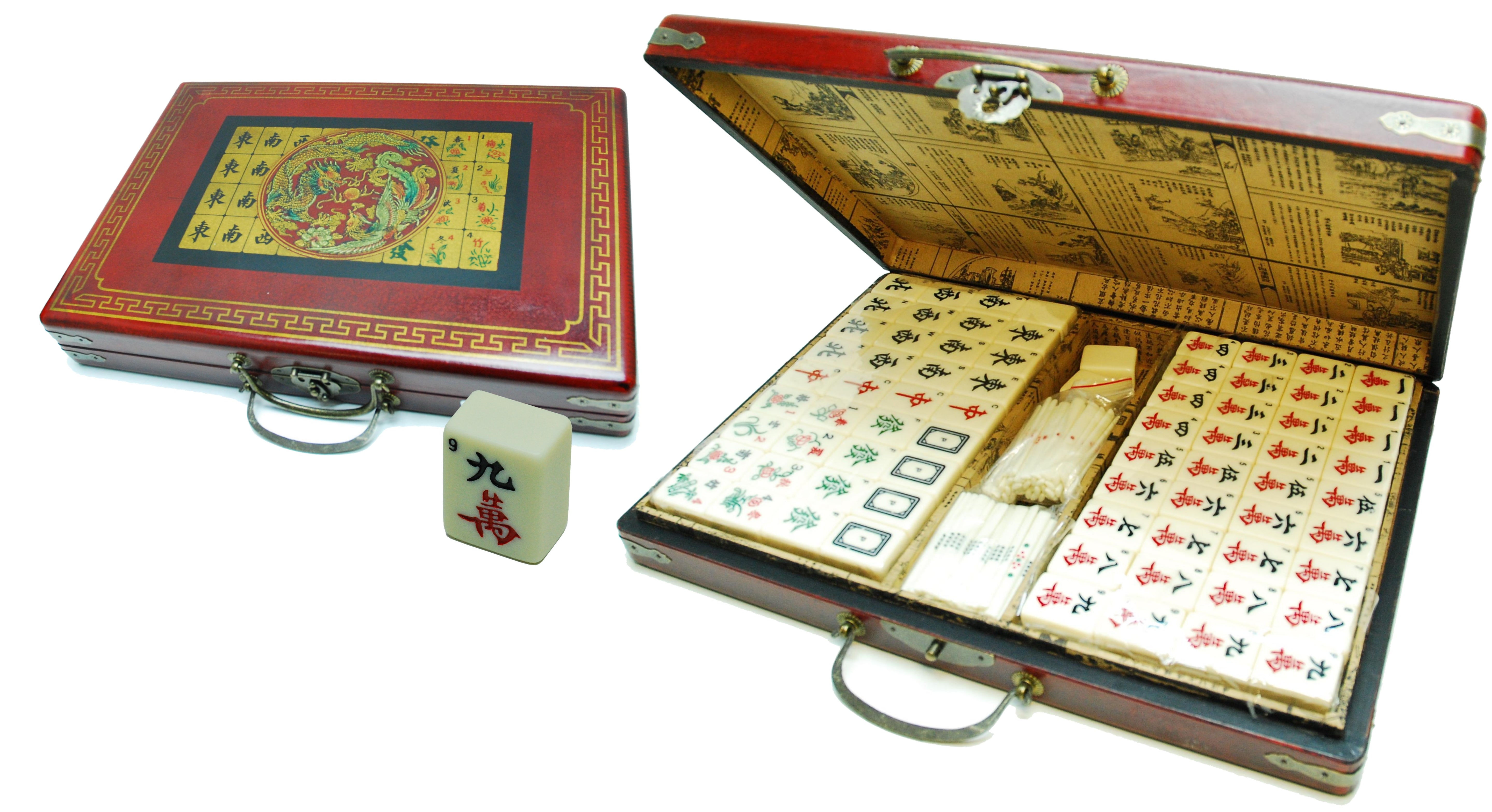 Mah Jong Wood Case with red, XL stones