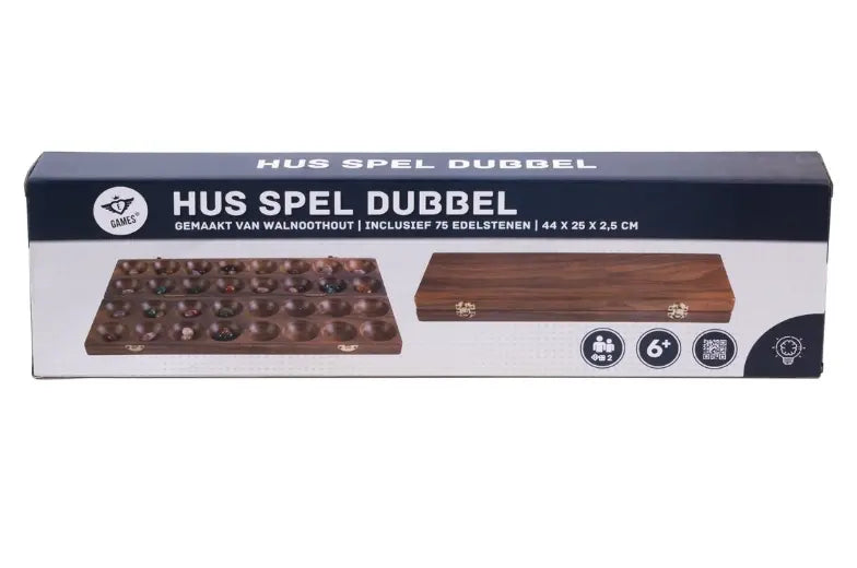 Mancala dubbel – valnöt med 75 stora stenar