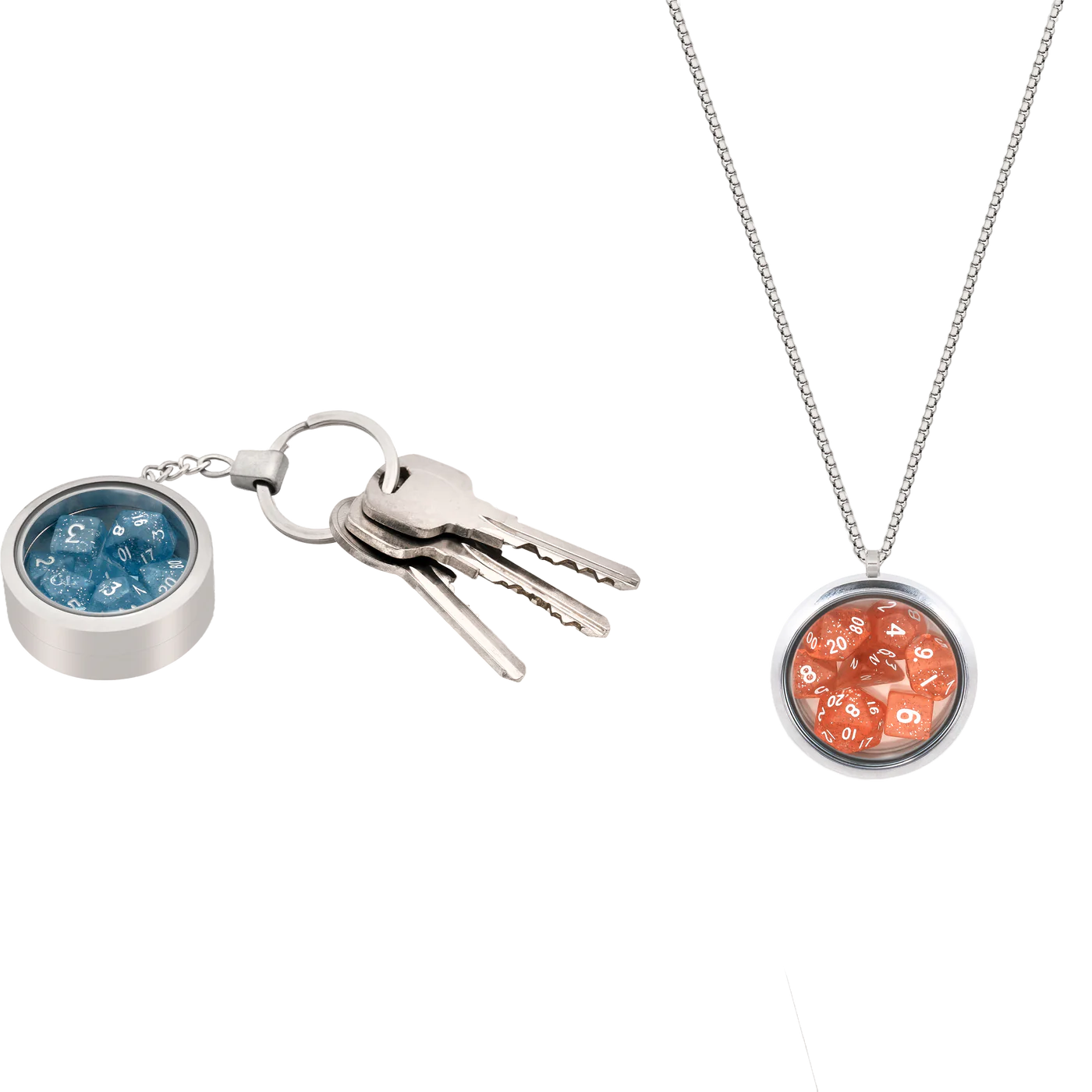 DICE LOCKET W NECKLACE & KEYCHAIN + 3 DND MINI DICE SETS | FANTASY JEWELRY