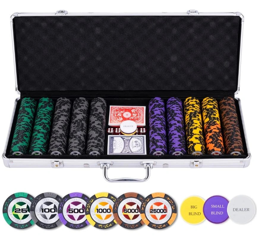 Pokerset i metallväska, high stake 500 marker (14 grams)