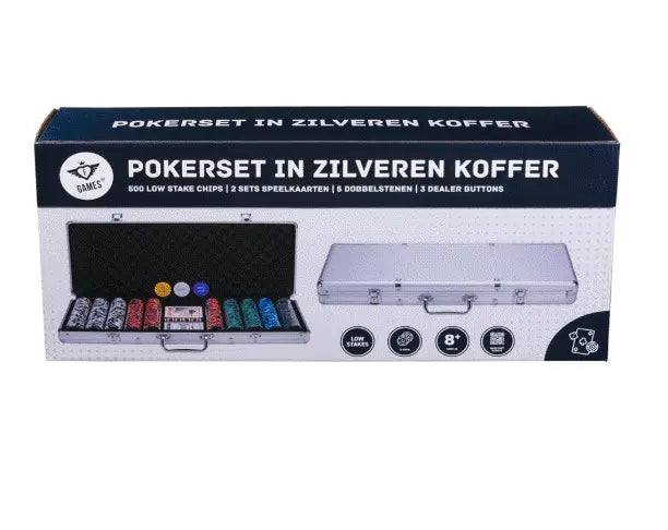 Poker set in silver case, low stake 500 chips (14 grams)