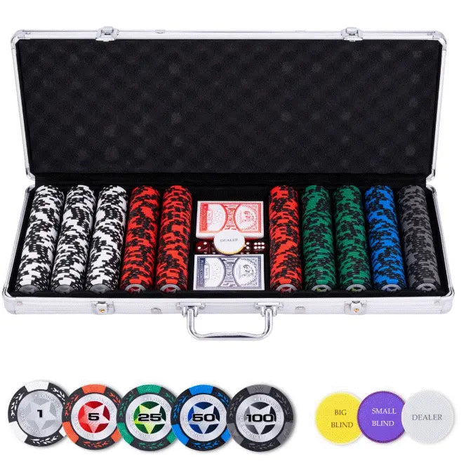 Poker set in silver case, low stake 500 chips (14 grams)