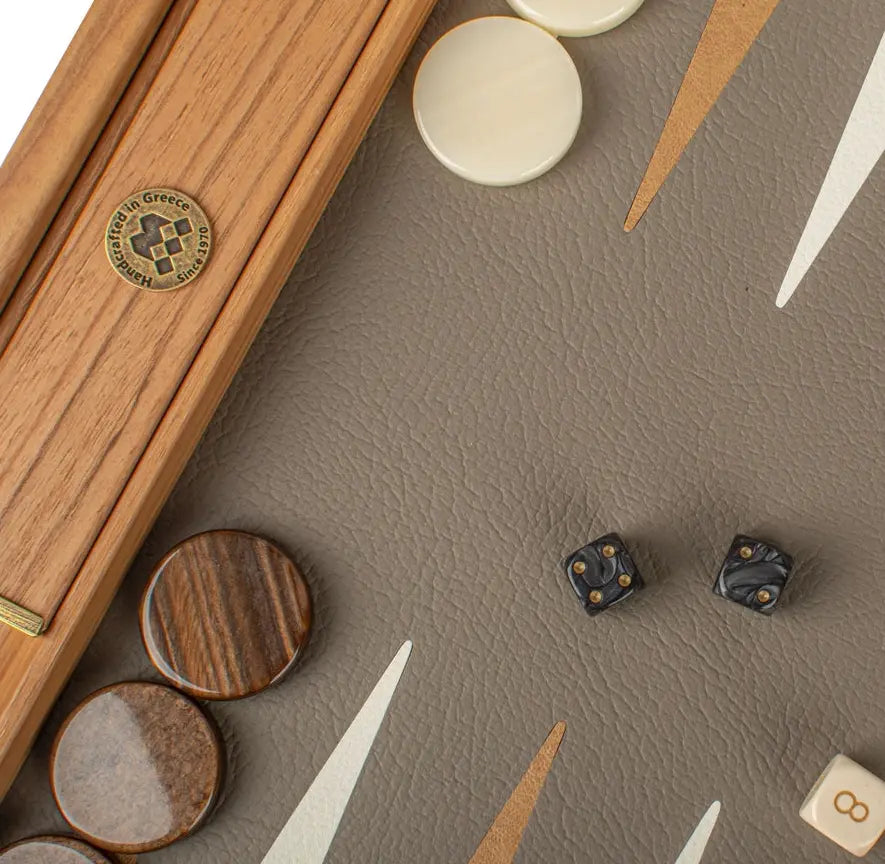 Premium Leatherette Grey Beige Ostrich Tote Backgammon Set