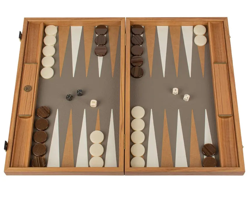 Premium Leatherette Grey Beige Ostrich Tote Backgammon Set