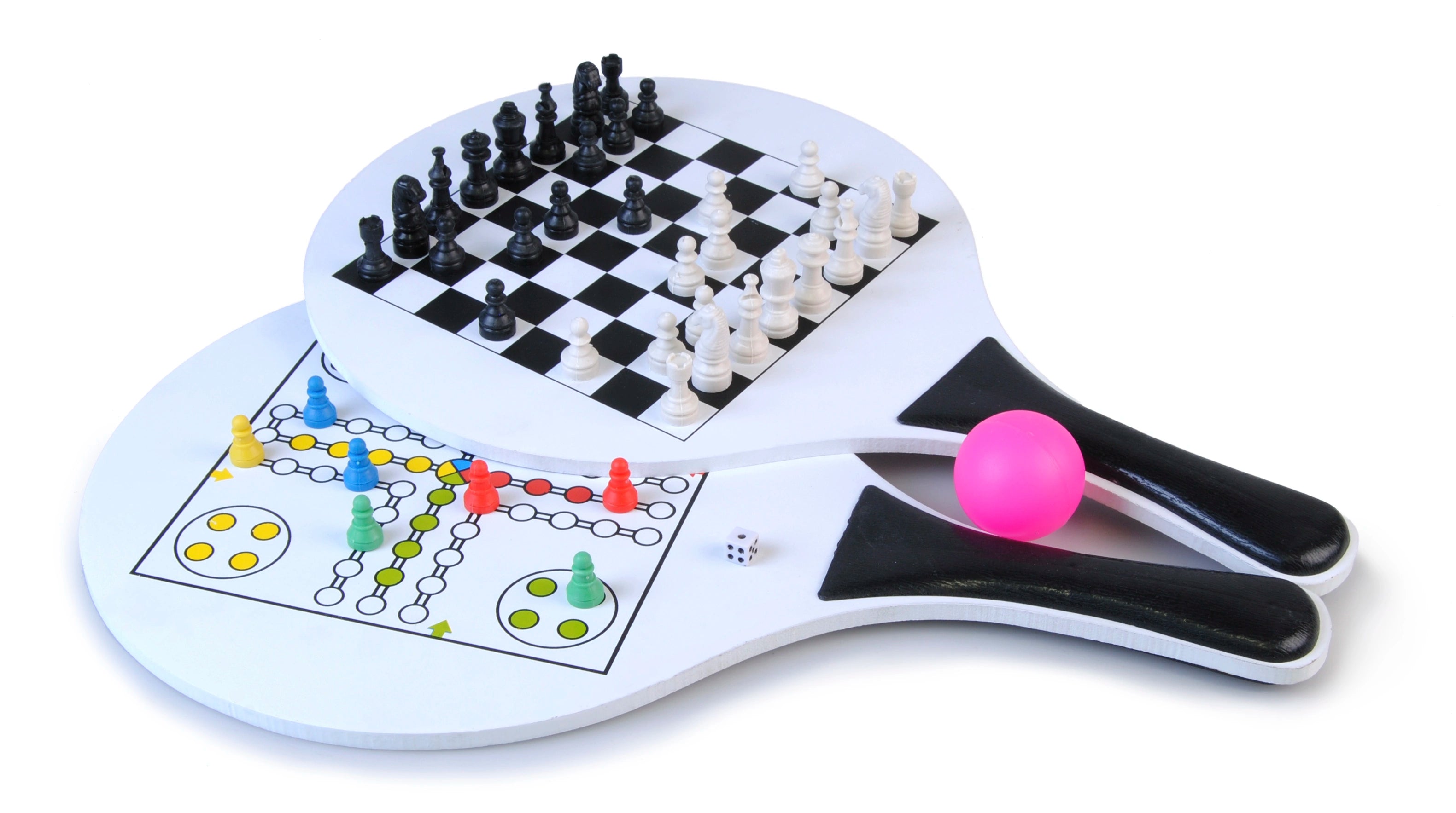 Strandtennisset i trä med spelplan för Fia och Schack