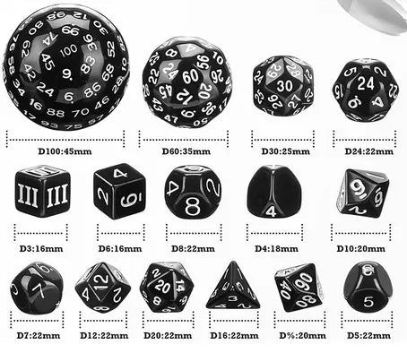 Complete Dice Set D3-D100 Black