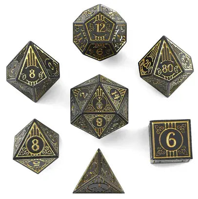 Bard Solid Metal RPG Dice Set Matt Black w/Gold (7)
