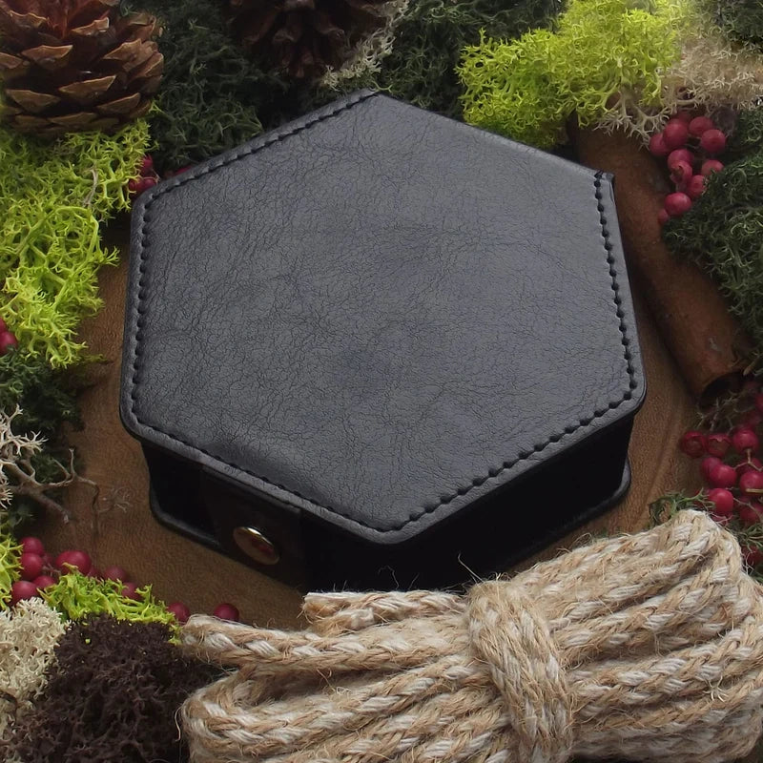 A Role Playing Dice Set - Amethyst Fluorite Crystal Gemstone with With leather Hexagon Box