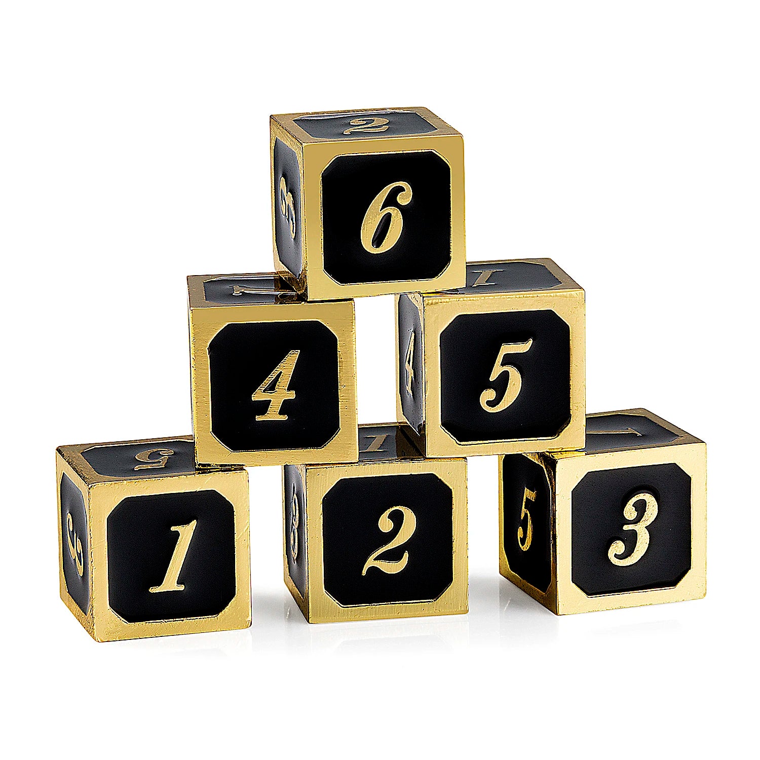 Tärningar Guld/Svart D6 Metal (6st) 14mm