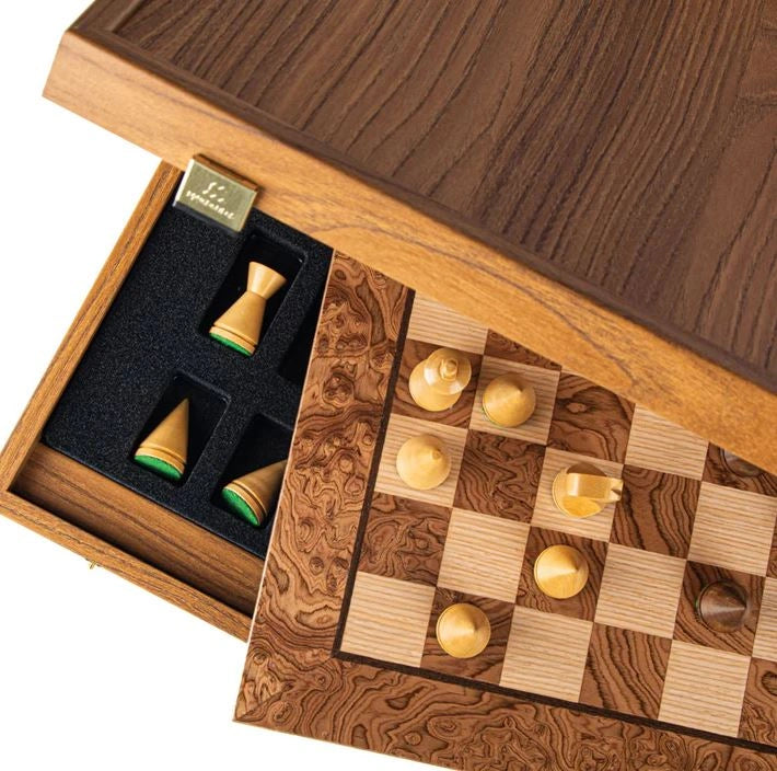 Walnut Burl Chess set 40x40cm with Modern Style Chessmen Manopoulos