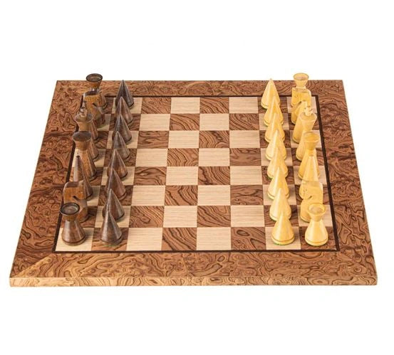 Walnut Burl Chess set 40x40cm with Modern Style Chessmen Manopoulos