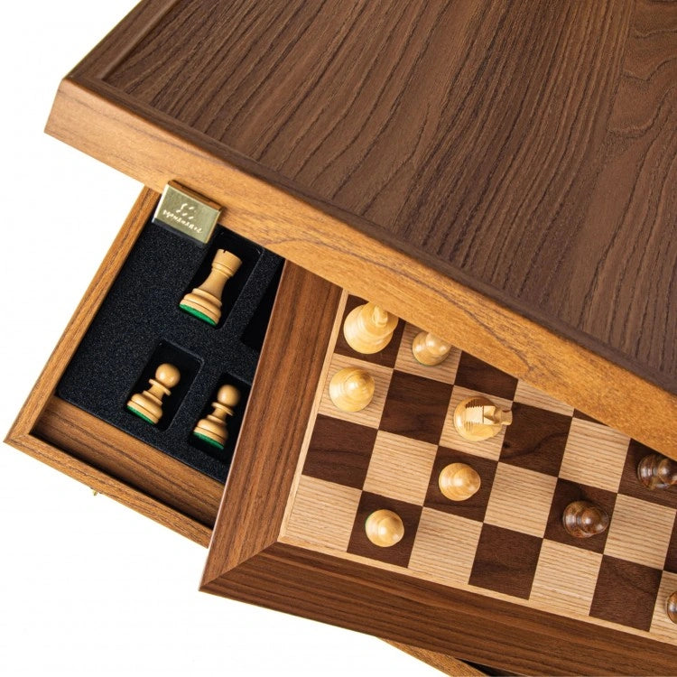 Walnut Schack set 50x50cm (Large) with Staunton Chessmen Manopoulos