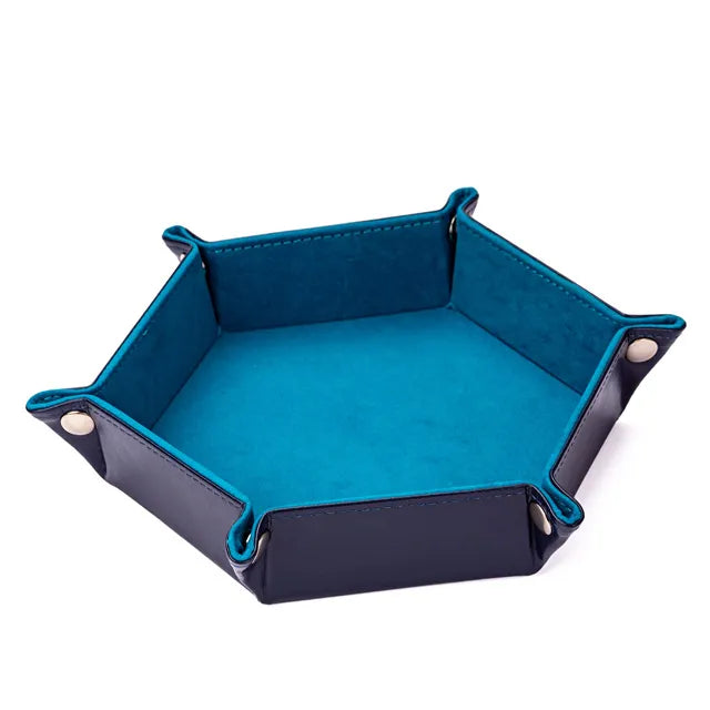 Velvet PU Leather Folding Hexagon Dice Tray - Blue