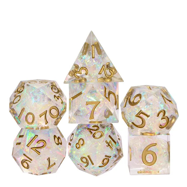 A Role Playing Dice Set - Mini White/Gold Sharp 11.5-15 mm Dice