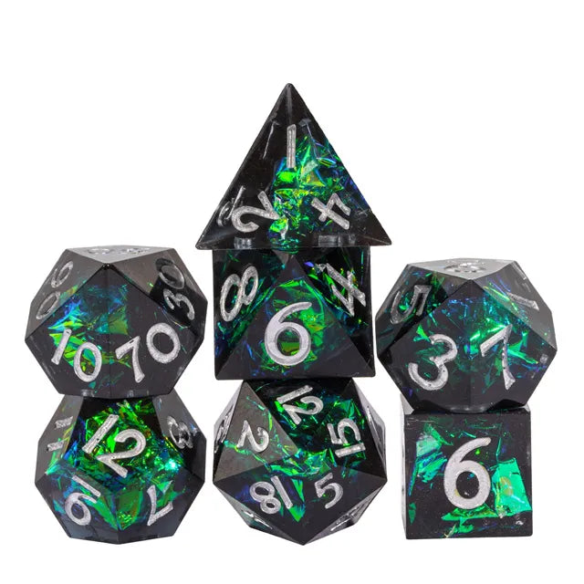 A Role Playing Dice Set - Mini Black/Green Sharp 11.5-15 mm Dice