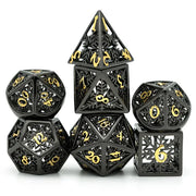 A Role Playing Dice Set Metallic - Hollow Metal DND Dice (Snowflake) Black