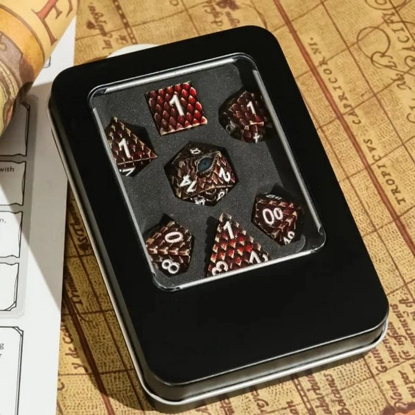 A Role Playing Dice Set Metallic - Dragon Scale Blood Red
