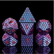 A Role Playing Dice Set Metallic - Dragon Scale Blue & Purple Shimmering(red font)