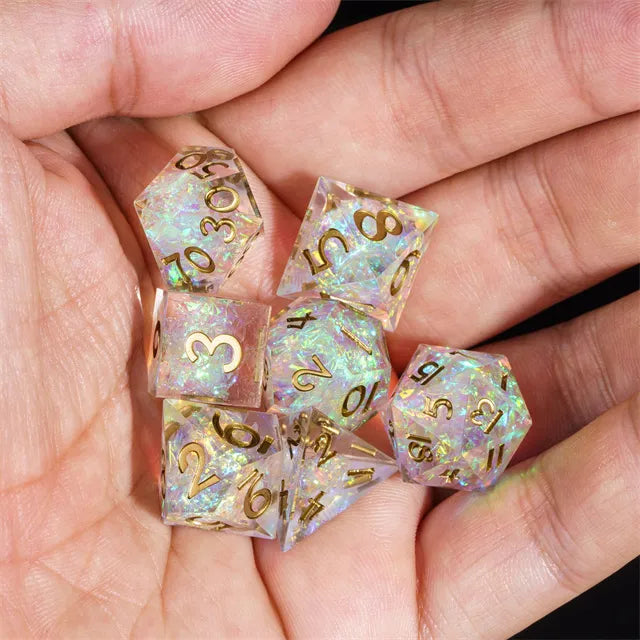 A Role Playing Dice Set - Mini White/Gold Sharp 11.5-15 mm Dice
