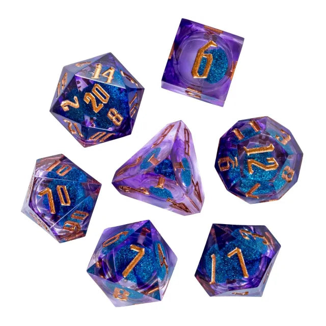 A Role Playing Dice Set Metallic - Liquid Dice DND Dice Purple/Gold