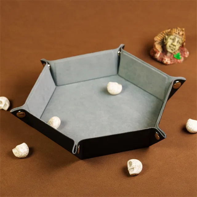 Velvet PU Leather Folding Hexagon Dice Tray - Grå