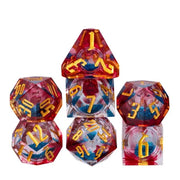 A Role Playing Dice Set - Red With Gold Font (Blue Liquid Core)