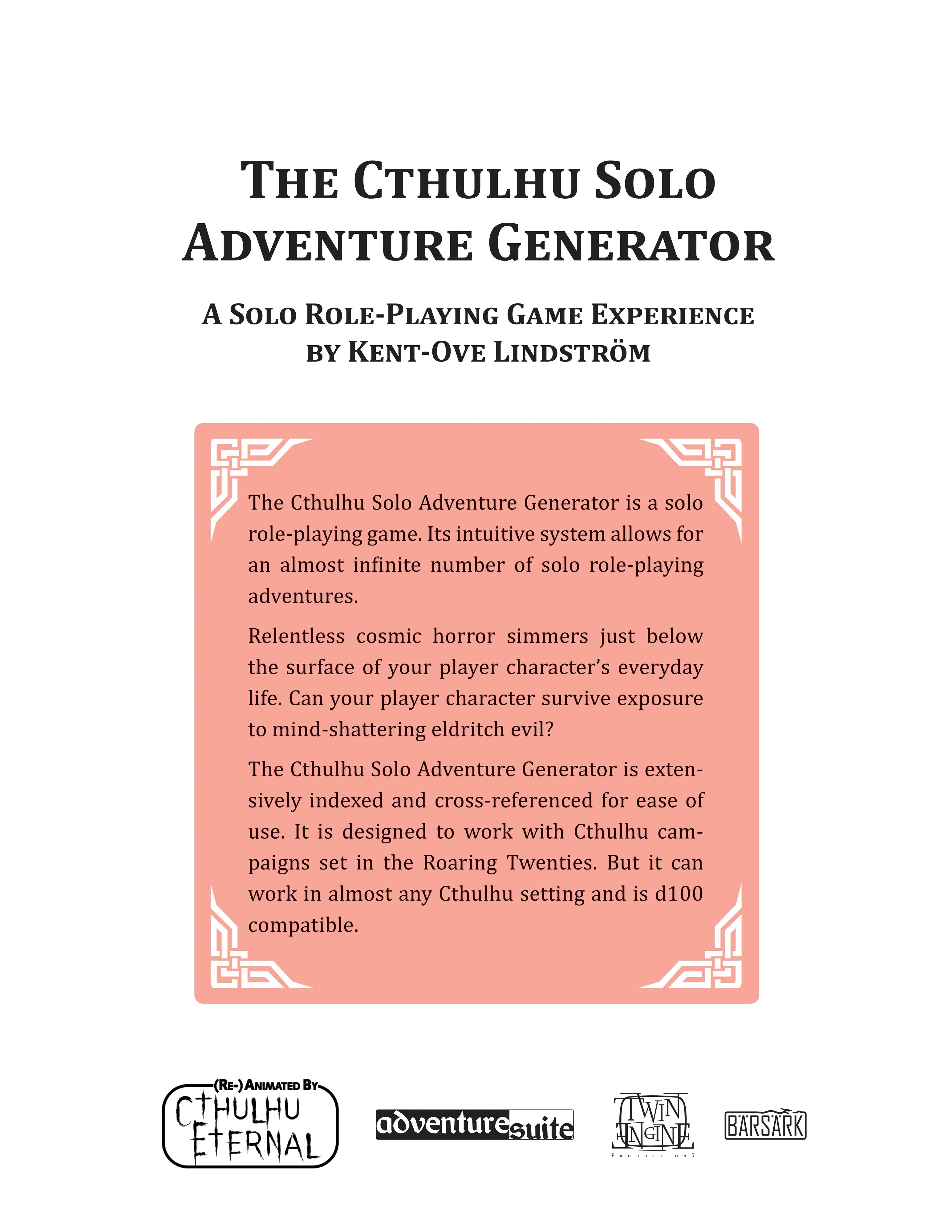 The Cthulhu Solo Adventure Generator