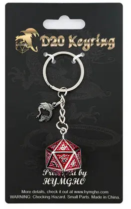 D20 Keychain - Dragon charm Behemoth Blood on Gun Metal