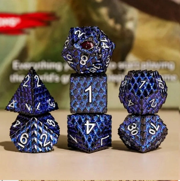 A Role Playing Dice Set Metallic - Dragon Scale Dark Blue Glitter