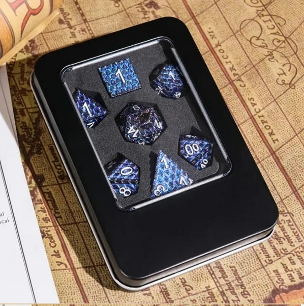 A Role Playing Dice Set Metallic - Dragon Scale Dark Blue Glitter