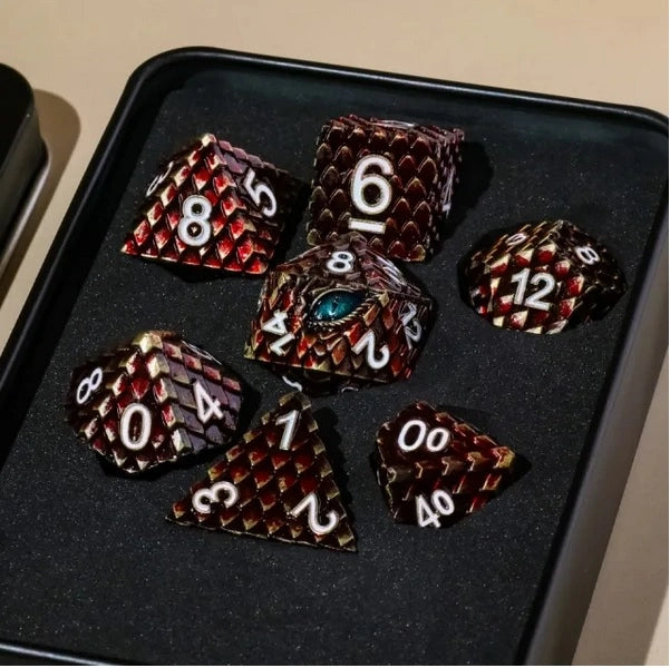 A Role Playing Dice Set Metallic - Dragon Scale Blood Red