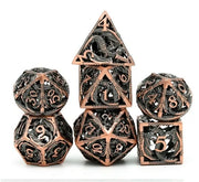 A Role Playing Dice Set Metallic - Hollow Metal DND Dice (Flying Dragon) Koppar