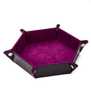 Velvet PU Leather Folding Hexagon Dice Tray - Mörk Rosa