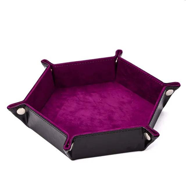 Velvet PU Leather Folding Hexagon Dice Tray - Mörk Rosa