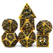 A Role Playing Dice Set Metallic - Hollow Metal DND Dice (Flying Dragon) Gold