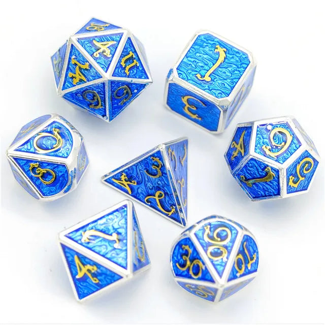 A Role Playing Dice Set Metallic - Silver Blue (Cloud Dragon)