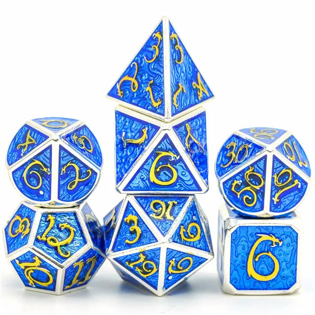 A Role Playing Dice Set Metallic - Silver Blue (Cloud Dragon)