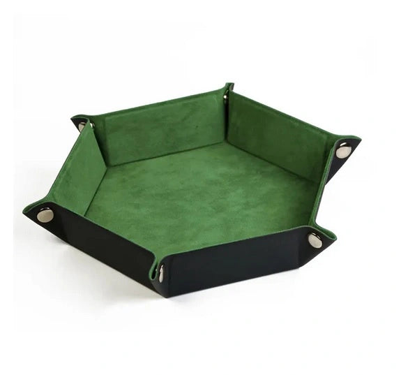 Velvet PU Leather Folding Hexagon Dice Tray - Ljus Grön